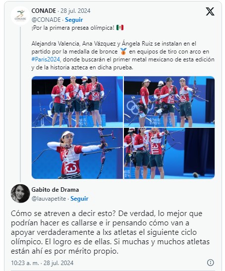 Critican a la Conade de colgarse de la medalla de bronce del equipo femenil de tiro con&nbsp;arco