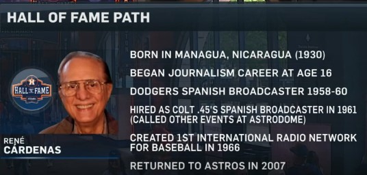 Astros exaltan a su HOF a René Cárdenas, pionero de la narración en&nbsp;español