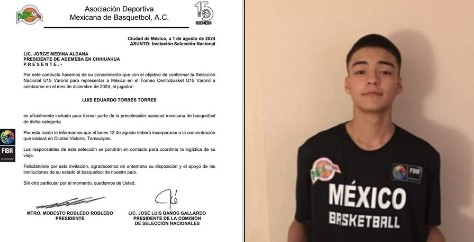 PARRALENSE LUIS EDUARDO TORRES ES CONVOCADO A LA SELECCIÓN NACIONAL U15 DE&nbsp;BASQUETBOL.