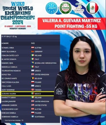 La parralense Valeria Guevara Martinez comienza su participacion en el Wako Youth World Kickboxing Championships Budapest Hungria&nbsp;2024