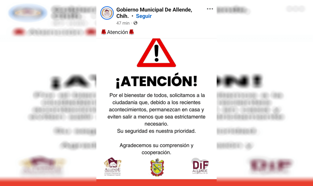 Gobierno Municipal de Allende pide a la ciudadanía no salir de sus casas ante amenaza de&nbsp;enfrentamientos