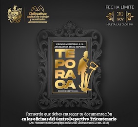 El próximo sábado cierra convocatoria del Premio a la Excelencia en el Deporte ‘Teporaca’&nbsp;2024*