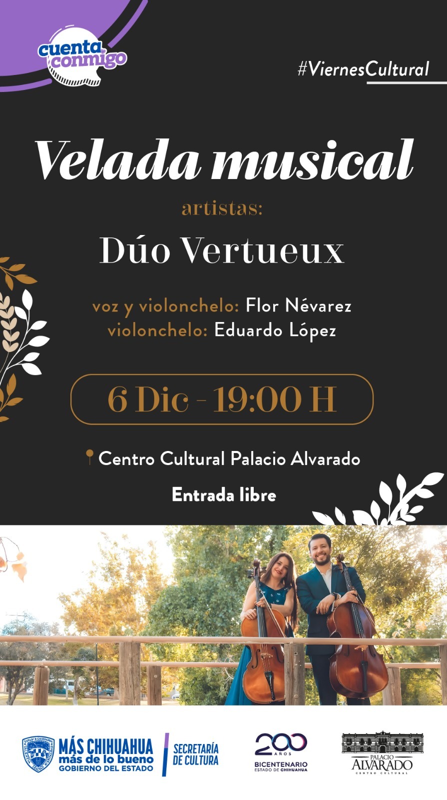 Invita Palacio Alvarado a disfrutar de una velada musical con el Dúo&nbsp;Vertueux