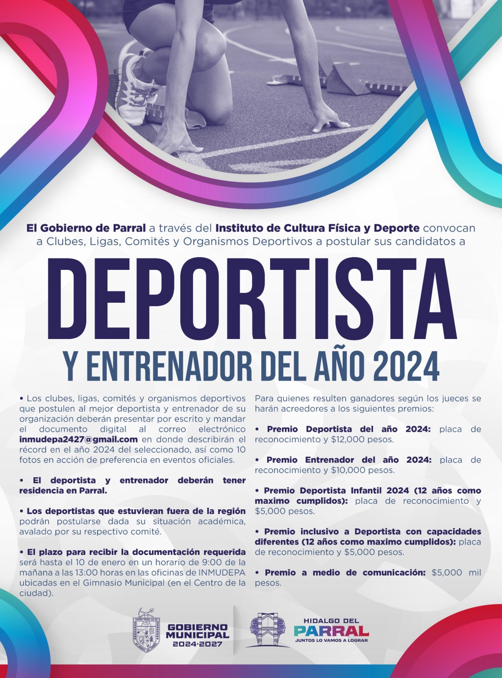 El Gobierno de Parral emitió la convocatoria para el premio “Deportista y Entrenador del Año&nbsp;2024”.