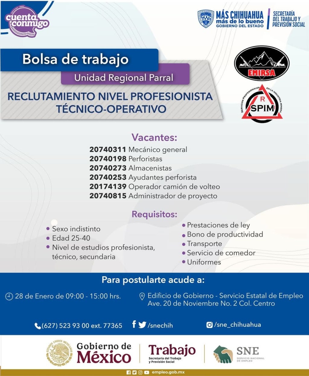 Ofertará Servicio Estatal de Empleo 30 vacantes para empresa del ramo&nbsp;minero