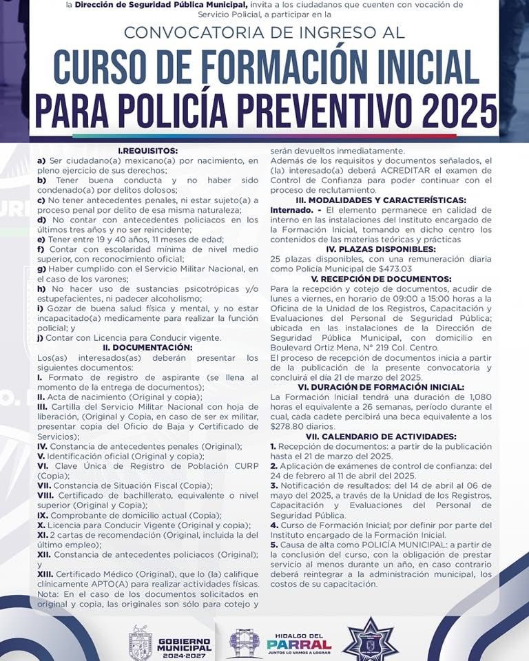 Abren convocatoria de Ingreso al Curso de Formación Inicial para Policía Preventivo&nbsp;2025