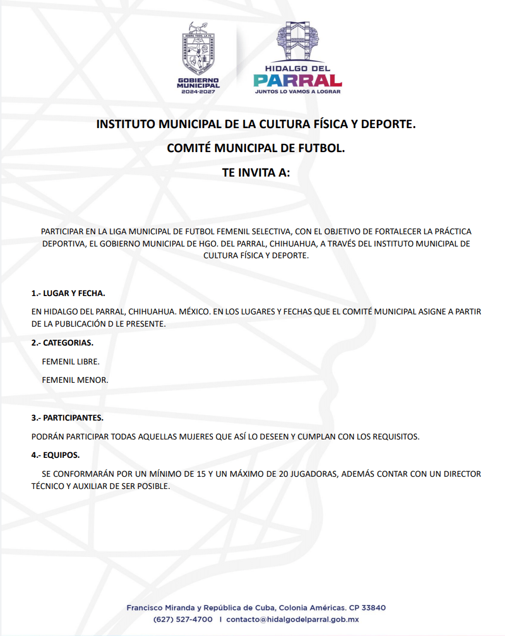 Convocatoria para Liga Municipal de Futbol Femenil&nbsp;Selectiva