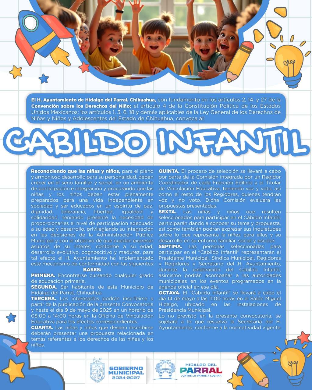 Lanza Gobierno de Parral convocatoria para integrar el Cabildo Infantil&nbsp;2025