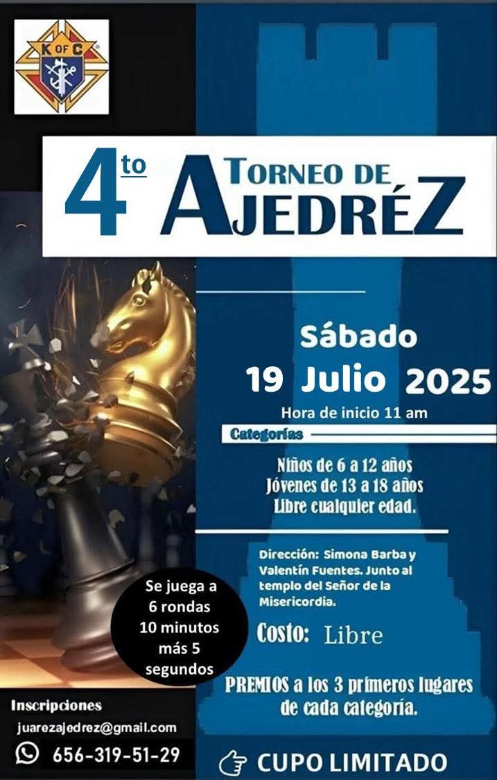 El 4º Torneo de Ajedrez ya tiene fecha, lugar y toda la emoción enredada en cada jugada. Imagina un sábado luminoso, el 19 de julio de&nbsp;2025.