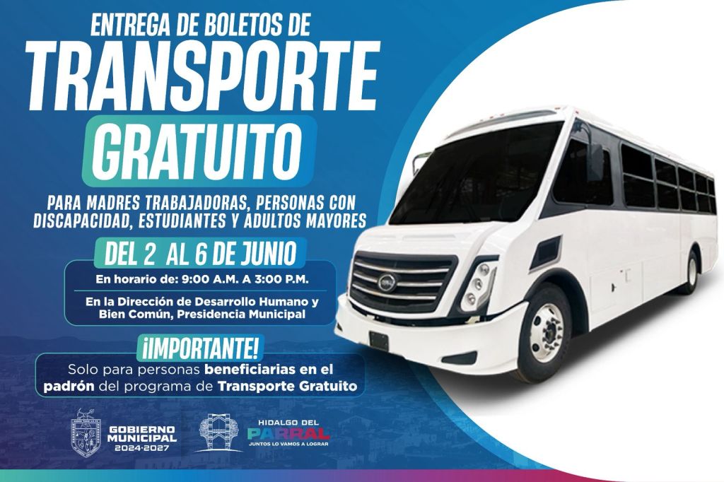 Entrega de boletos para transporte gratuito inicia este 02 de&nbsp;junio