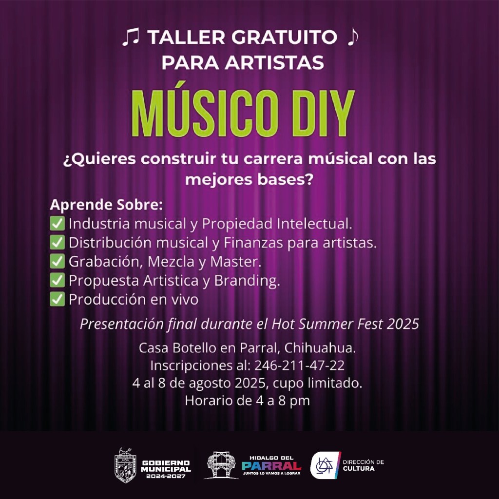 Impulsa Gobierno Municipal carrera de músicos locales con taller gratuito “Músico&nbsp;DIY”