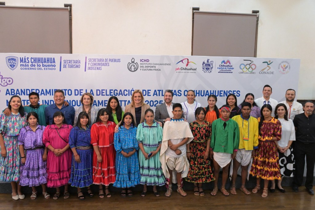 Maru Campos abandera a atletas rarámuri que participarán en los Juegos Maestros Indígenas 2025 de Ottawa,&nbsp;Canadá