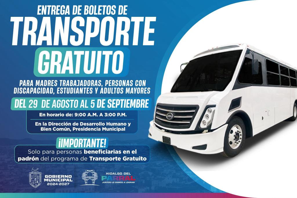Gobierno de Parral anuncia fechas de entrega de boletos de transporte&nbsp;gratuito